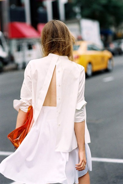 Le-Fashion-Blog-Kristina-Bazan-Kayture-Backwards-Button-Down-Shirt-Clear-Orange-Hermes-Bag-White-Skirt-Street-Style-Via-Vanessa-Jackman