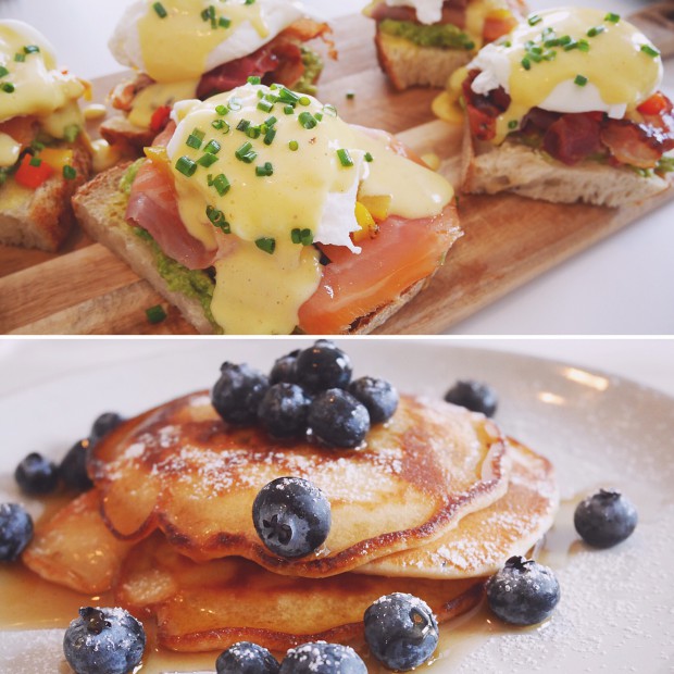 EGG BENEDICTS AND AMERICAN PANCAKES